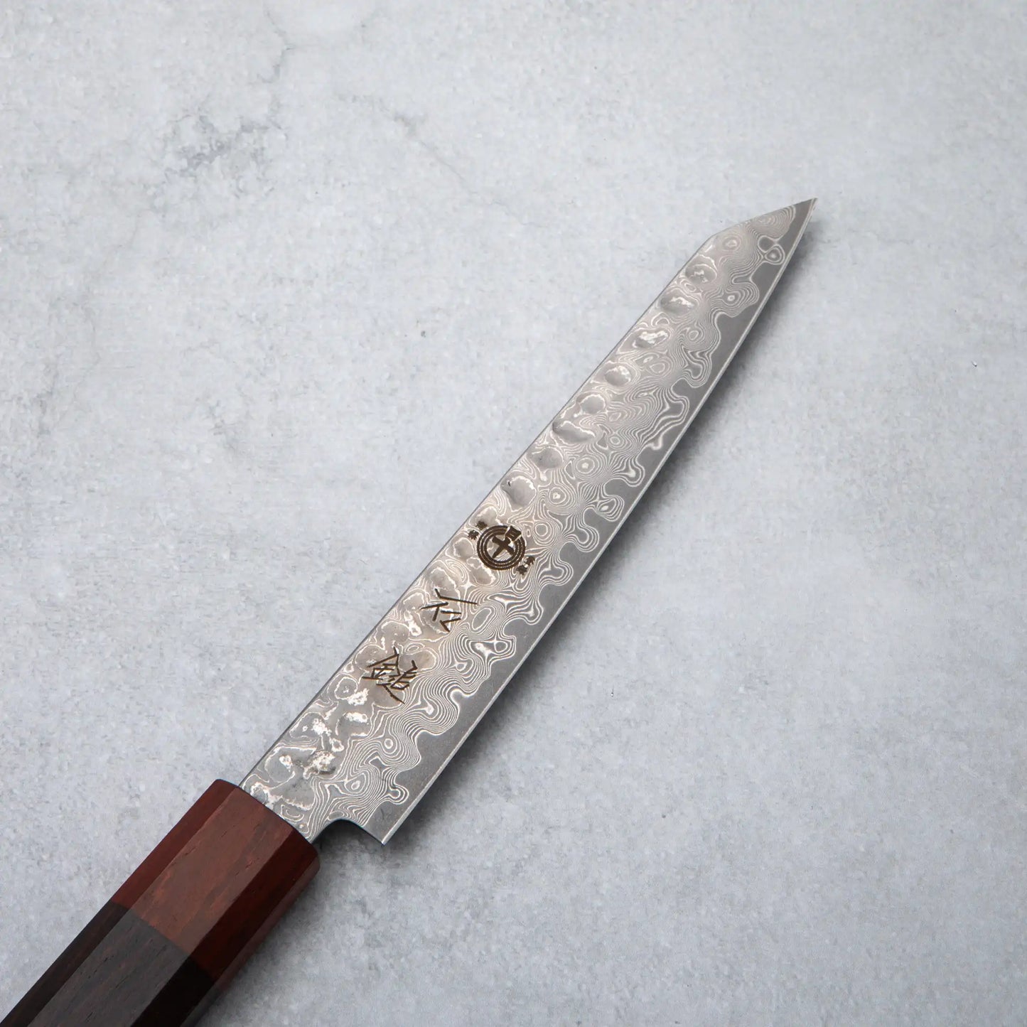 Ishizuchi VG10 Damascus Tsuchime Kiritsuke Petty Knife and Japanese Whetstone Set