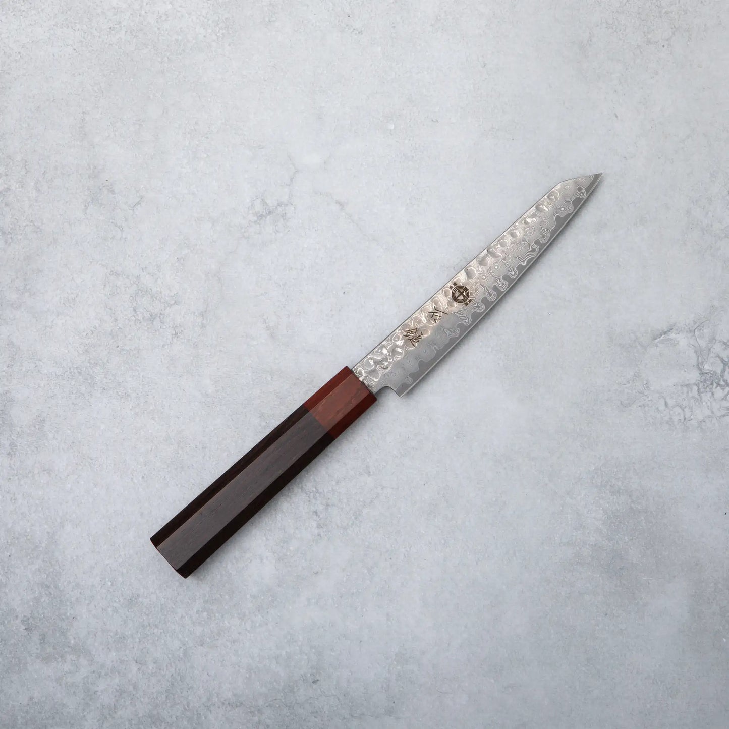Ishizuchi VG10 Damascus Tsuchime Kiritsuke Petty Knife and Japanese Whetstone Set