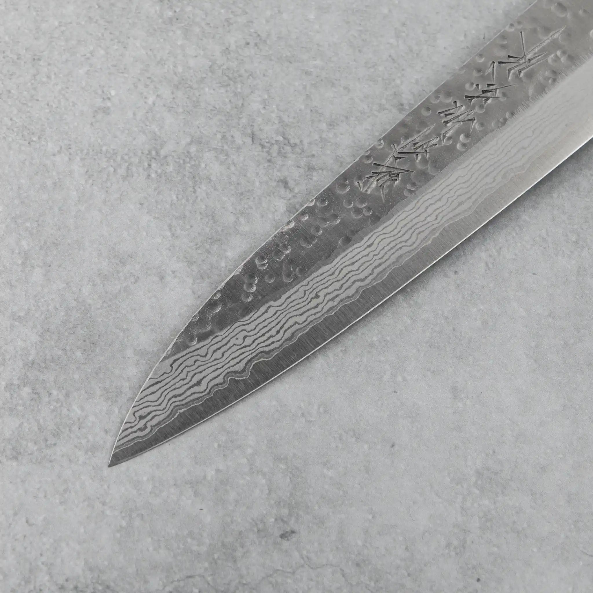 Kamo Hamono VG10 Tsuchime Damascus Shizuku Petty Knife Purple Handle