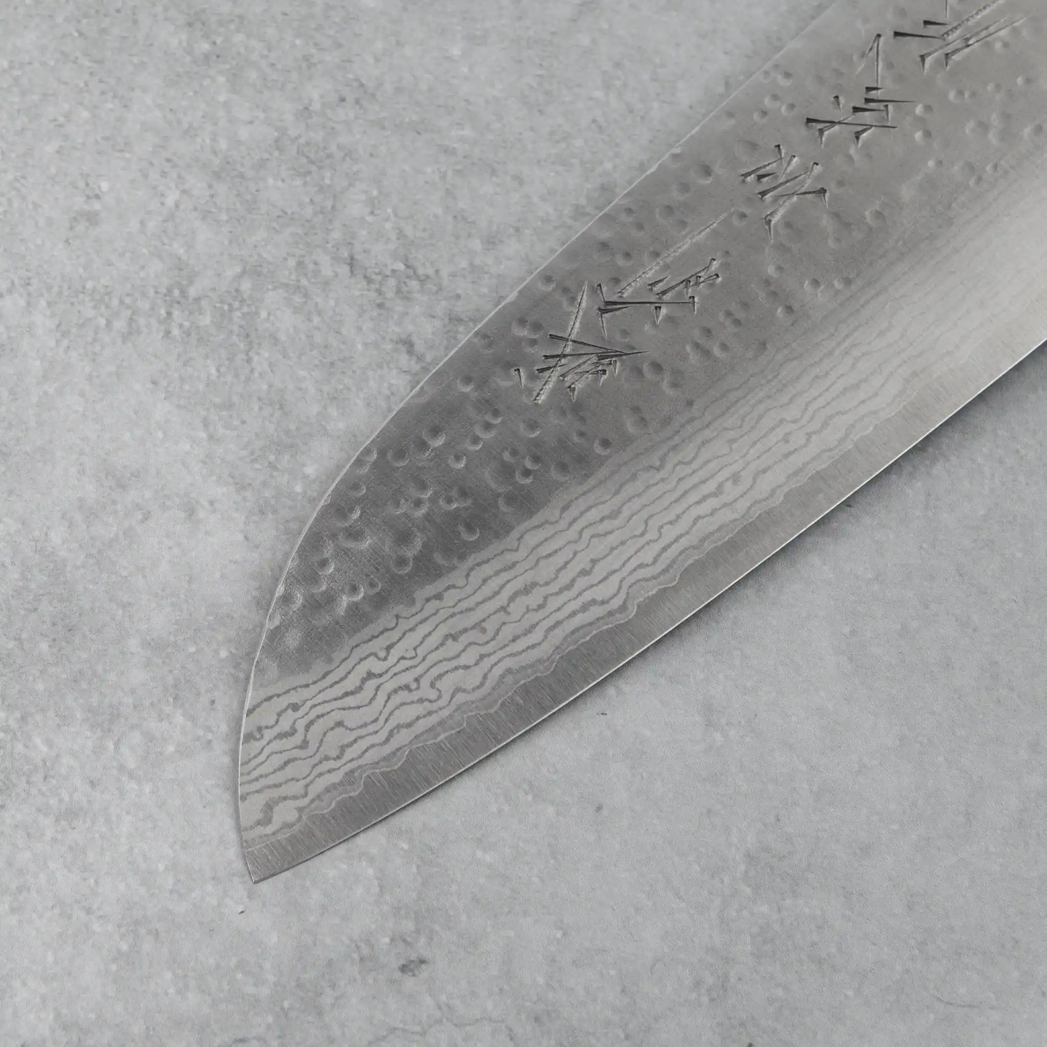 Kamo Hamono VG10 Tsuchime Damascus Shizuku Santoku Knife