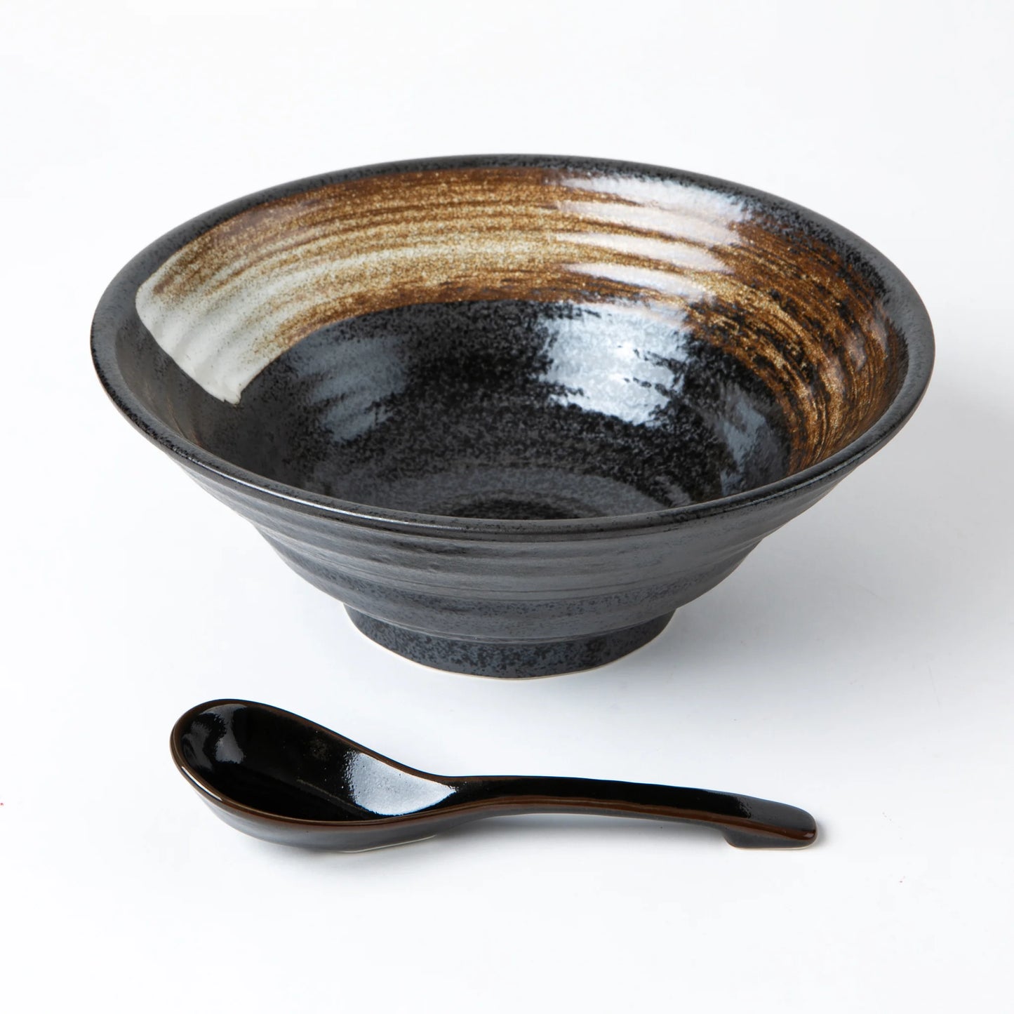 Mino Ware Rokubei Black Crystal Noodle Bowl Set
