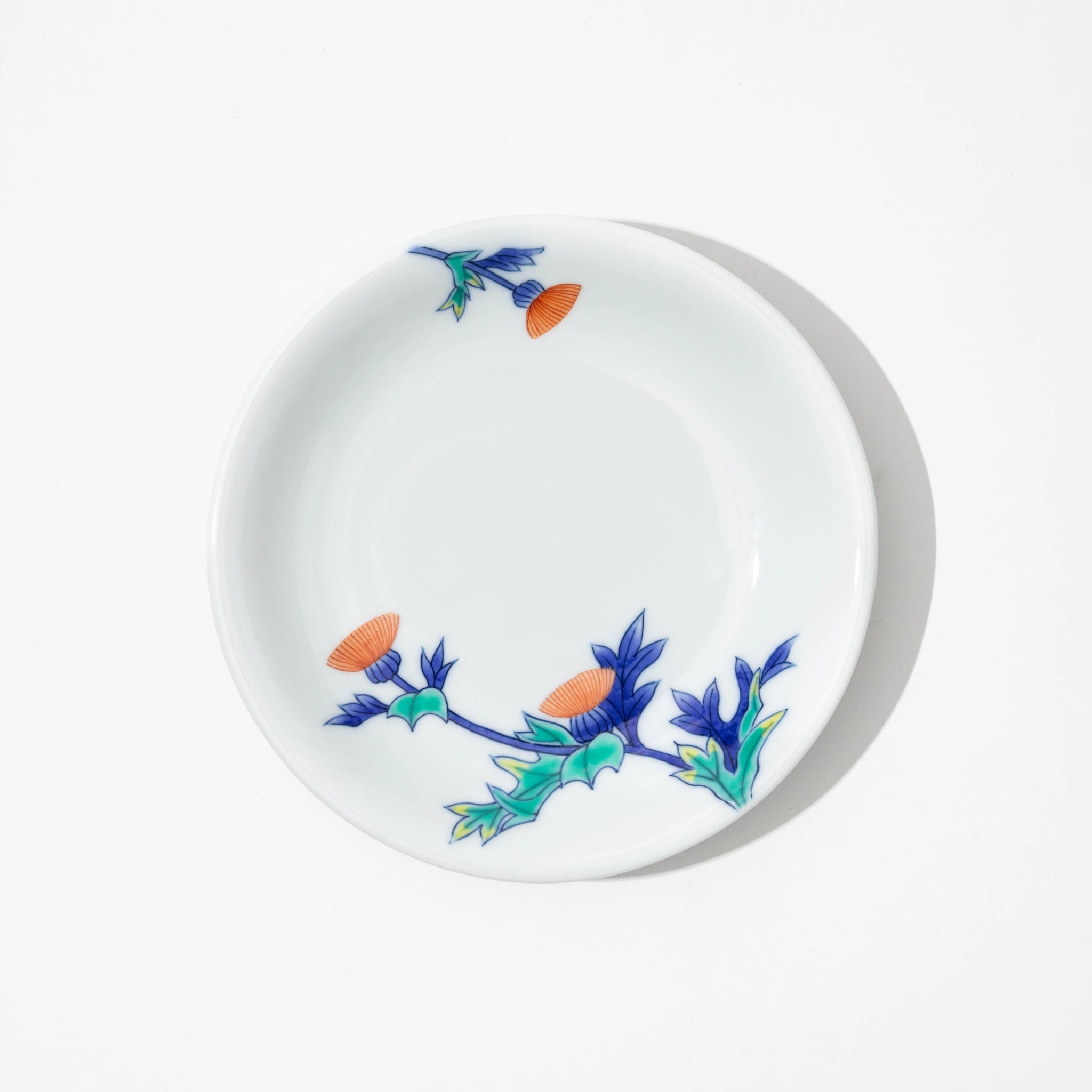 Iro-Nabeshima Glazed Porcelain Thistle Coffee Cup and Saucer Set