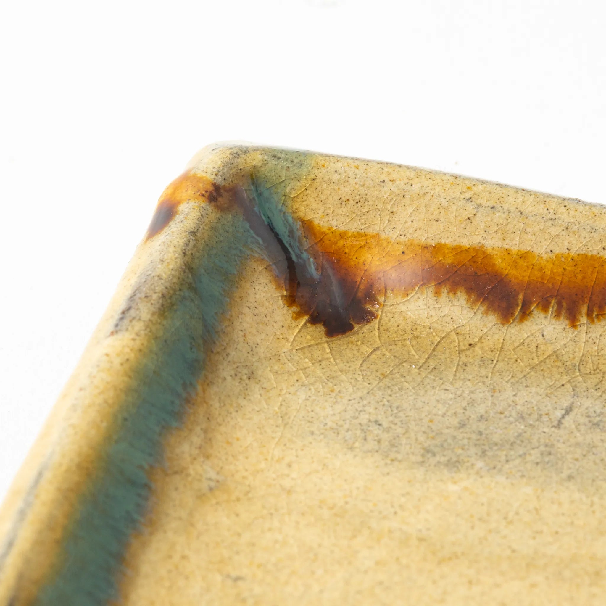 Ryumonji Yaki Pottery Rectangular Plate Sansai Glaze