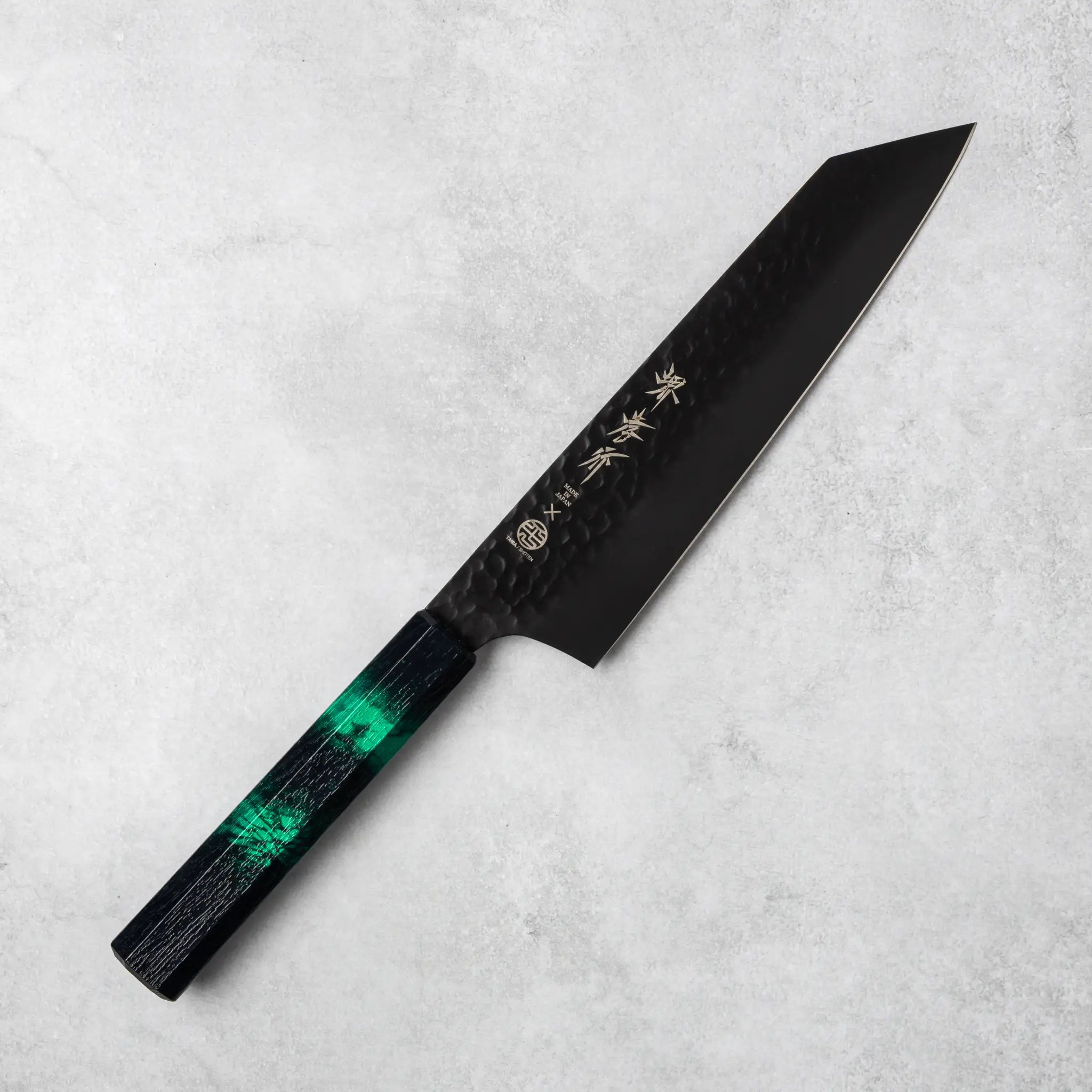 Sakai Takayuki Kurokage VG10 Kengata Chef Knife Green Handle – omakase Sakai Takayuki Kurokage VG10 Kengata Chef Knife Green Handle – omakase