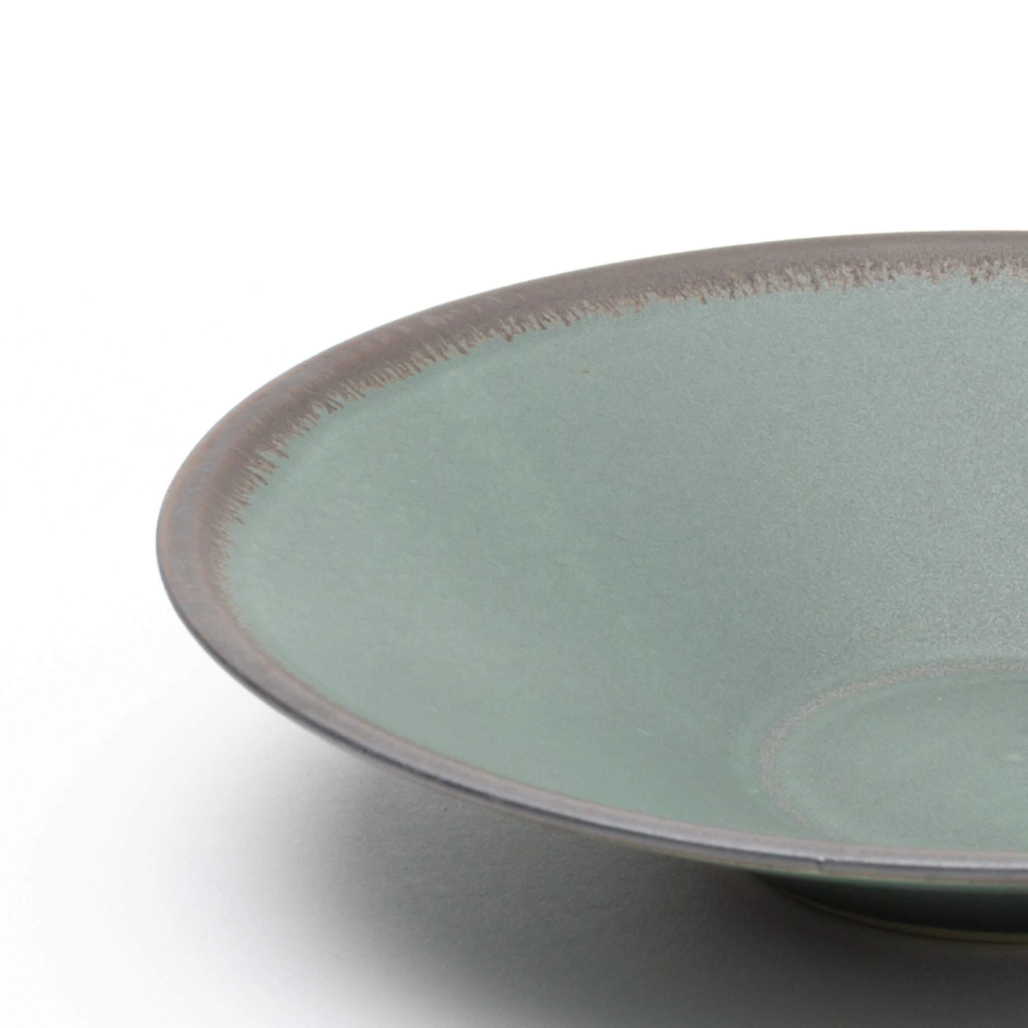Tsukamoto Mashiko Ware SABI Flat Bowl Medium Deep Green
