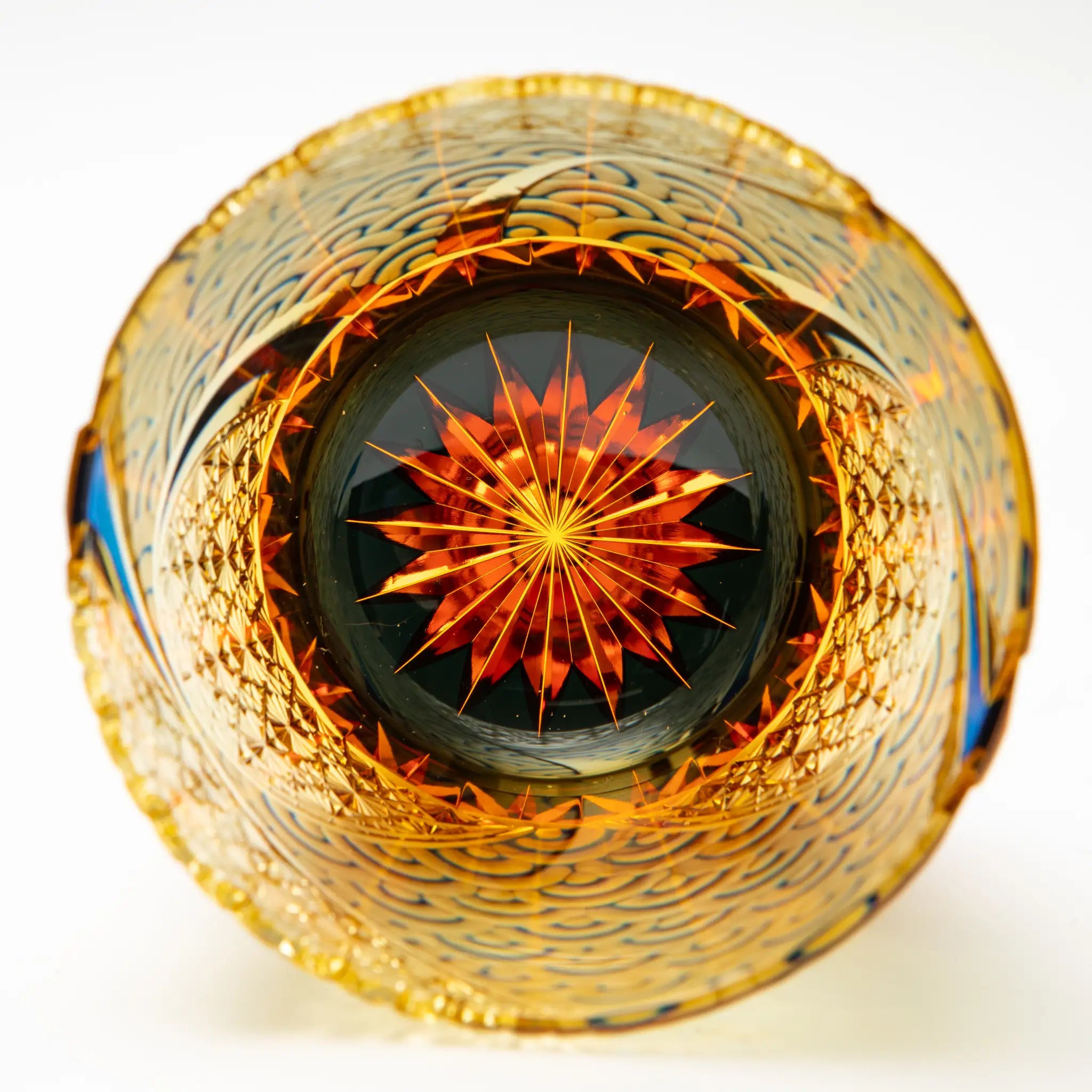 Edo Kiriko Amber Azure Whiskey Glass Hado