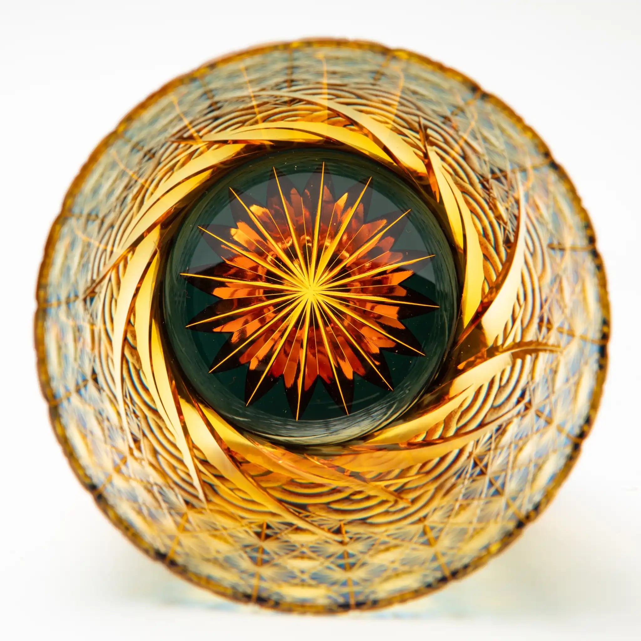 Edo Kiriko Amber Azure Whiskey Glass Sazanami