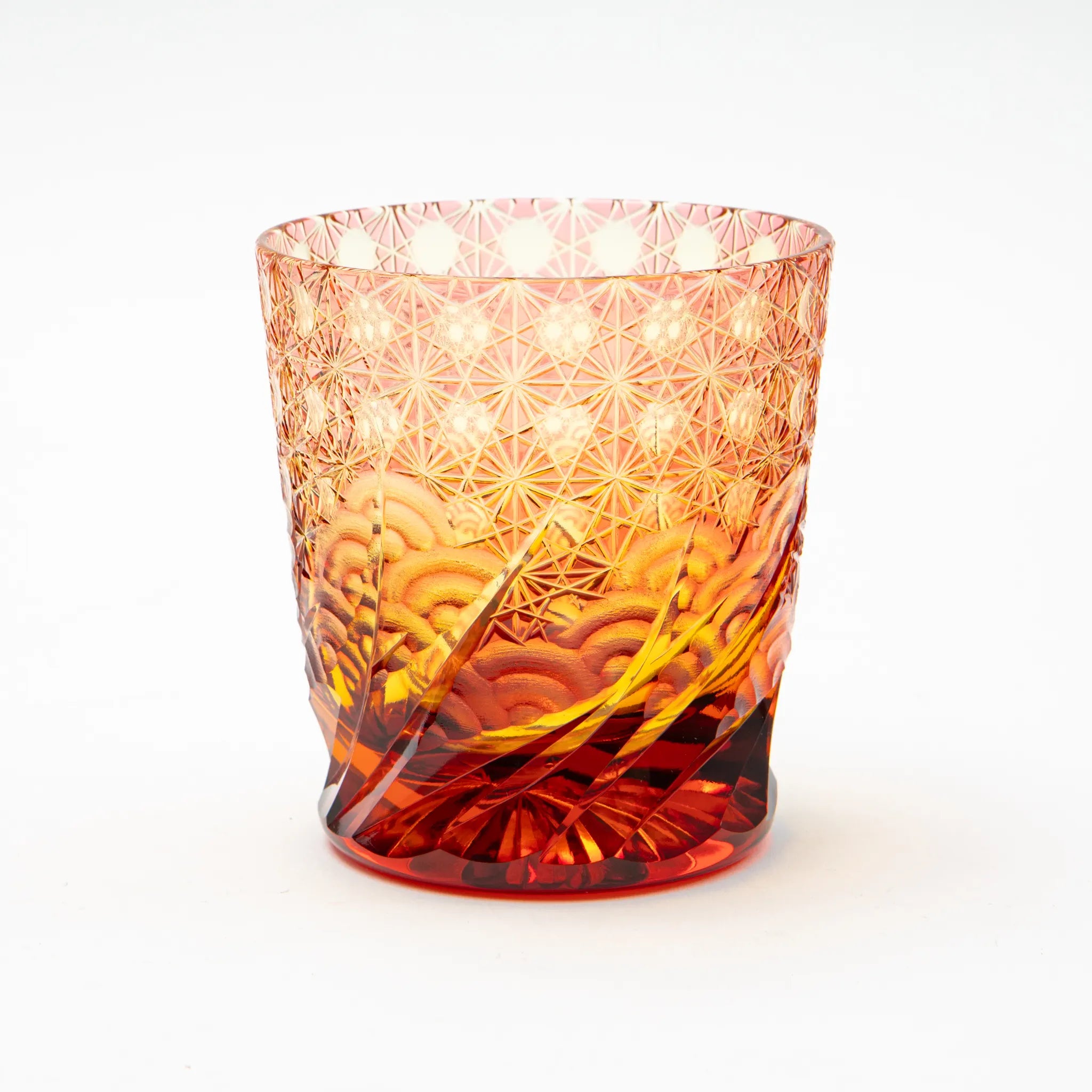 Edo Kiriko Amber Red Whiskey Glass Sazanami
