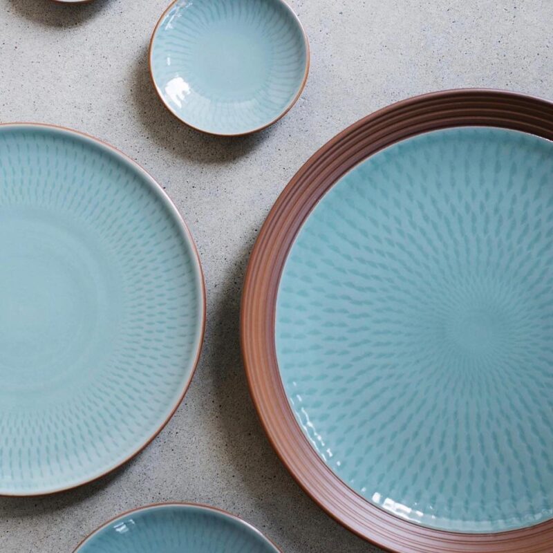 Blue celadon porcelain plates from Soryu Gama