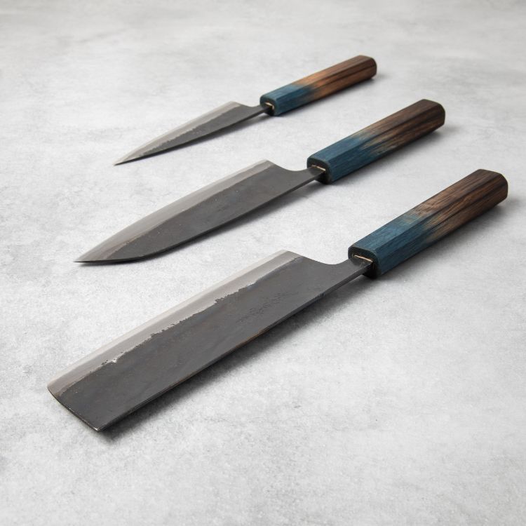 Three blue handle Yamawaki Knives