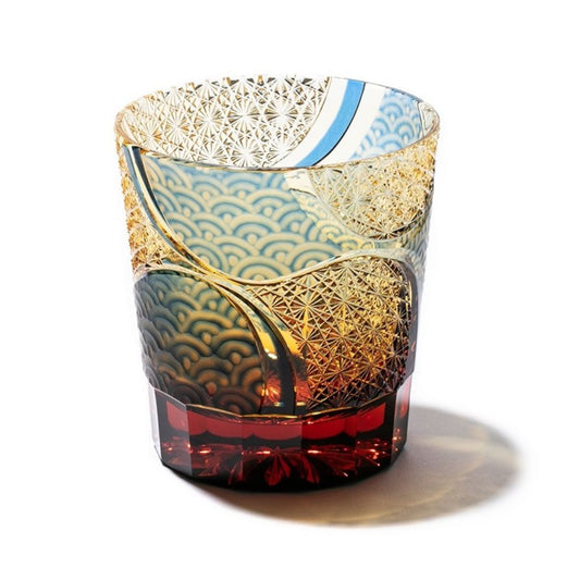Edo Kiriko Amber Azure Whiskey Glass Hado