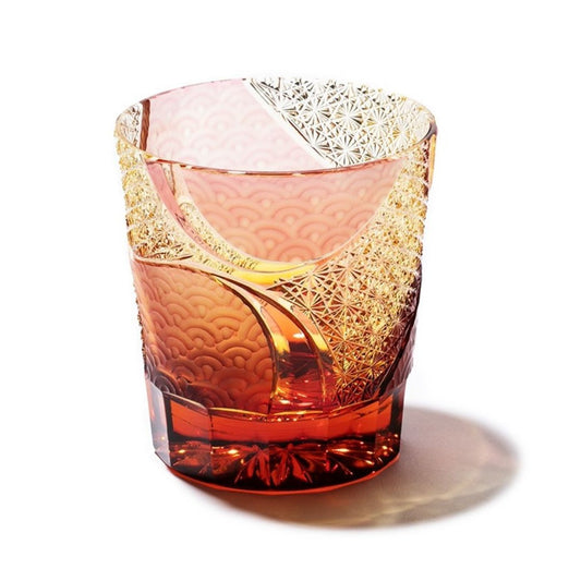 Edo Kiriko Amber Red Whiskey Glass Hado
