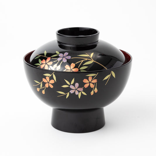 Aizu Lacquerware Sakura Soup Bowl with Lid