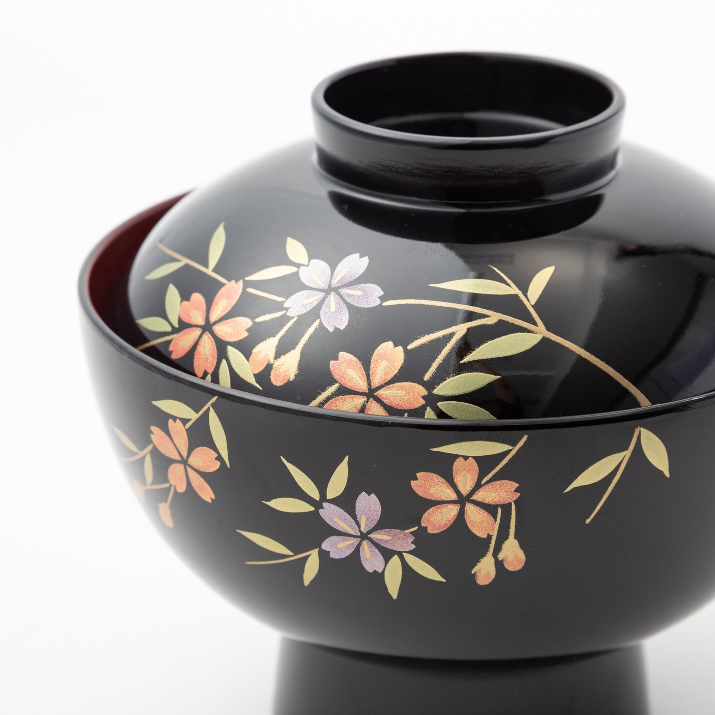 Aizu Lacquerware Sakura Soup Bowl with Lid