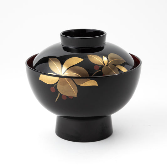 Aizu Lacquerware Spearflower Soup Bowl with Lid