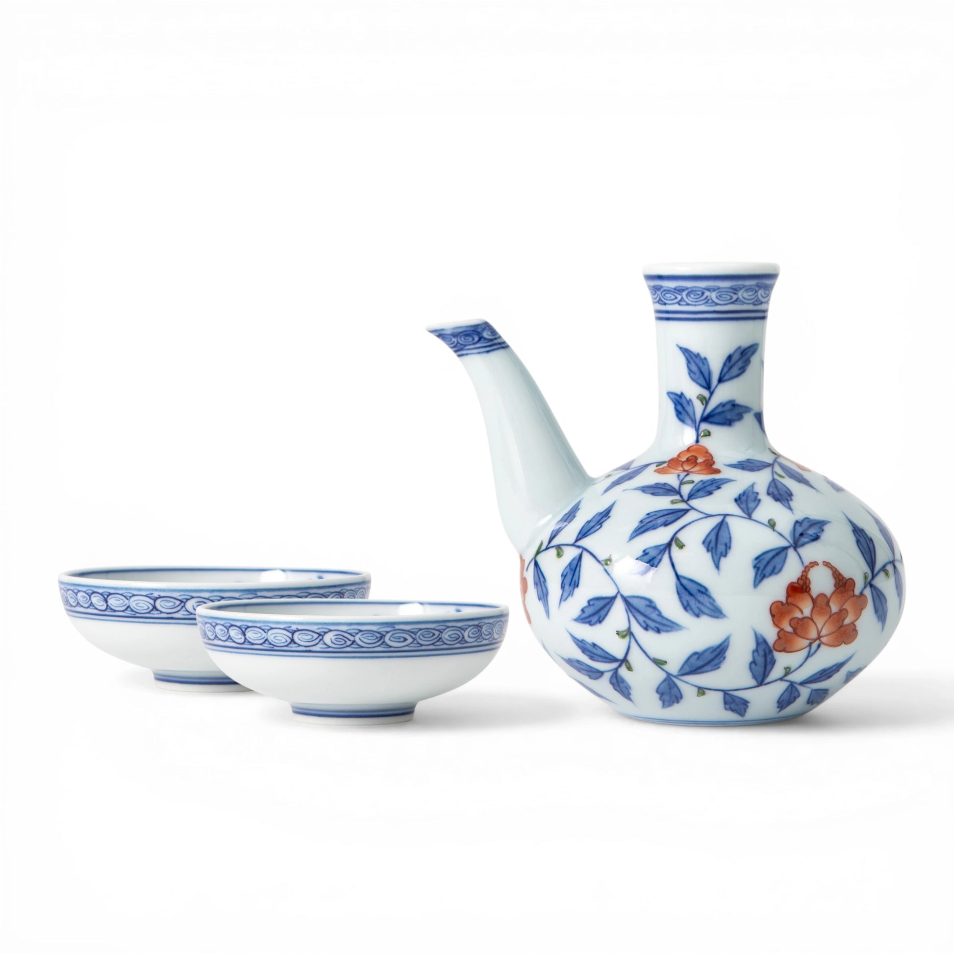 Arita Flower Karakusa Sake Set by Gen-emon Kiln | omakase