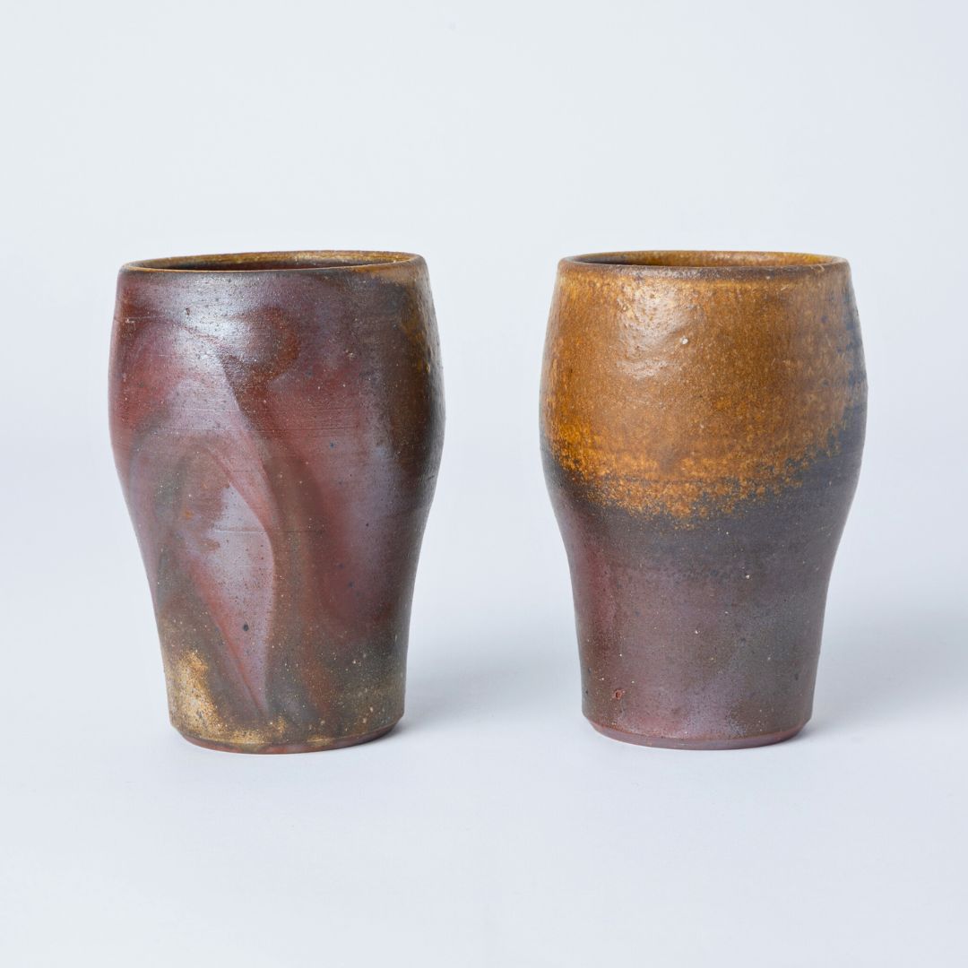 Hozan Kiln Sangiri and Goma Bizen Ware Round Beer Tumbler Set