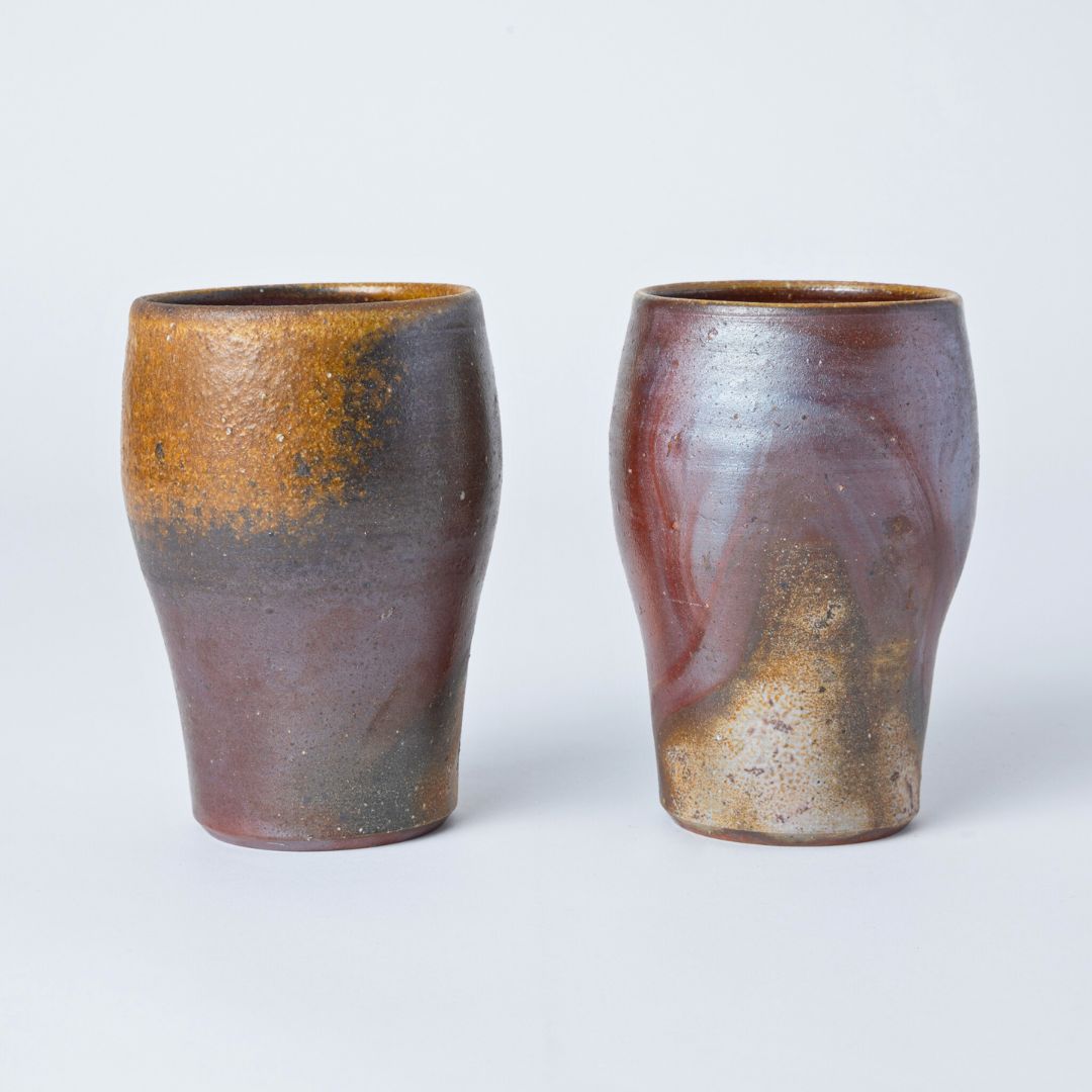 Hozan Kiln Sangiri and Goma Bizen Ware Round Beer Tumbler Set