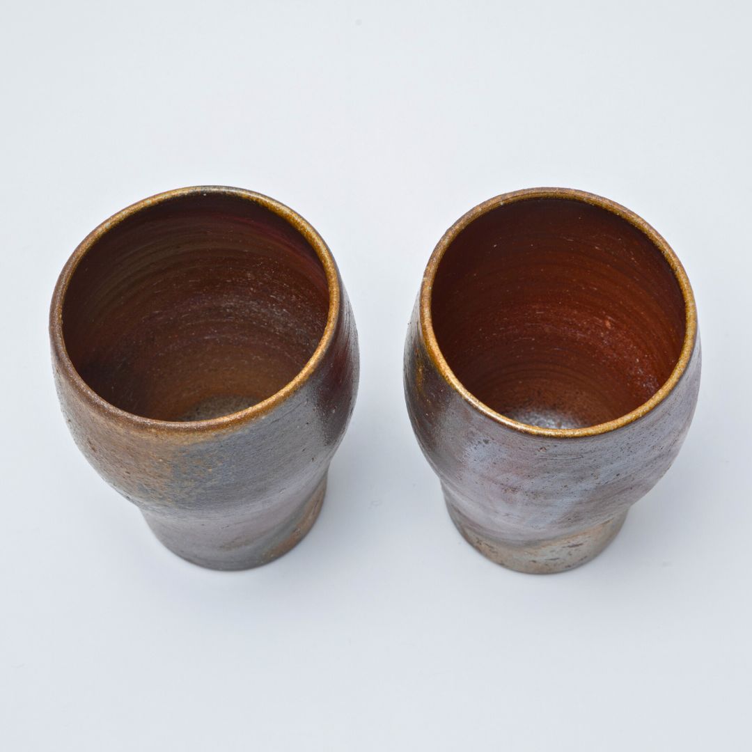 Hozan Kiln Sangiri and Goma Bizen Ware Round Beer Tumbler Set