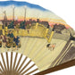 Close-up of the right side of the fan, showcasing a detailed view of the curved Nihonbashi Bridge, figures descending, and a grazing dog nearby.