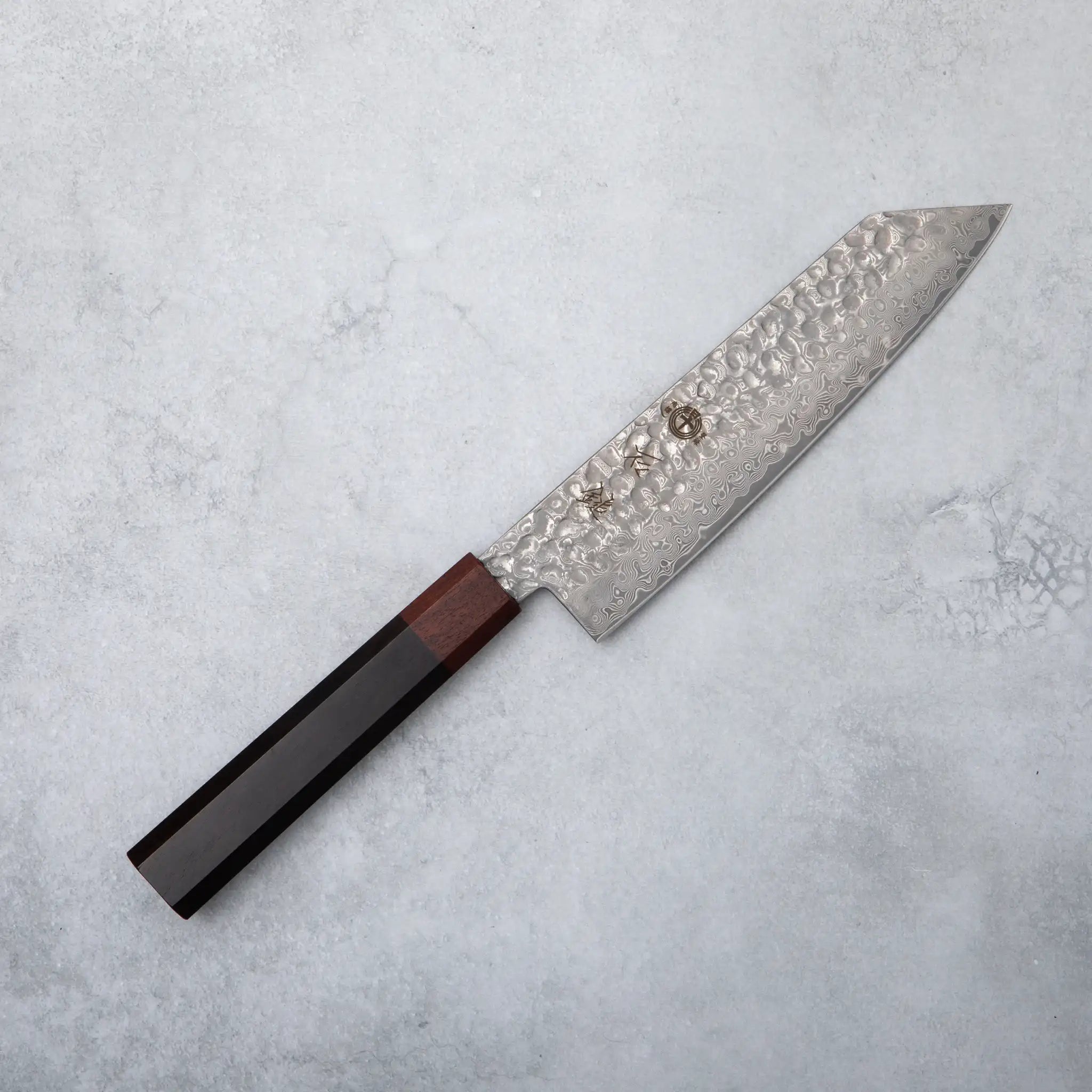 Ishizuchi VG10 Damascus Tsuchime Kiritsuke Knife Ebony Wood Handle