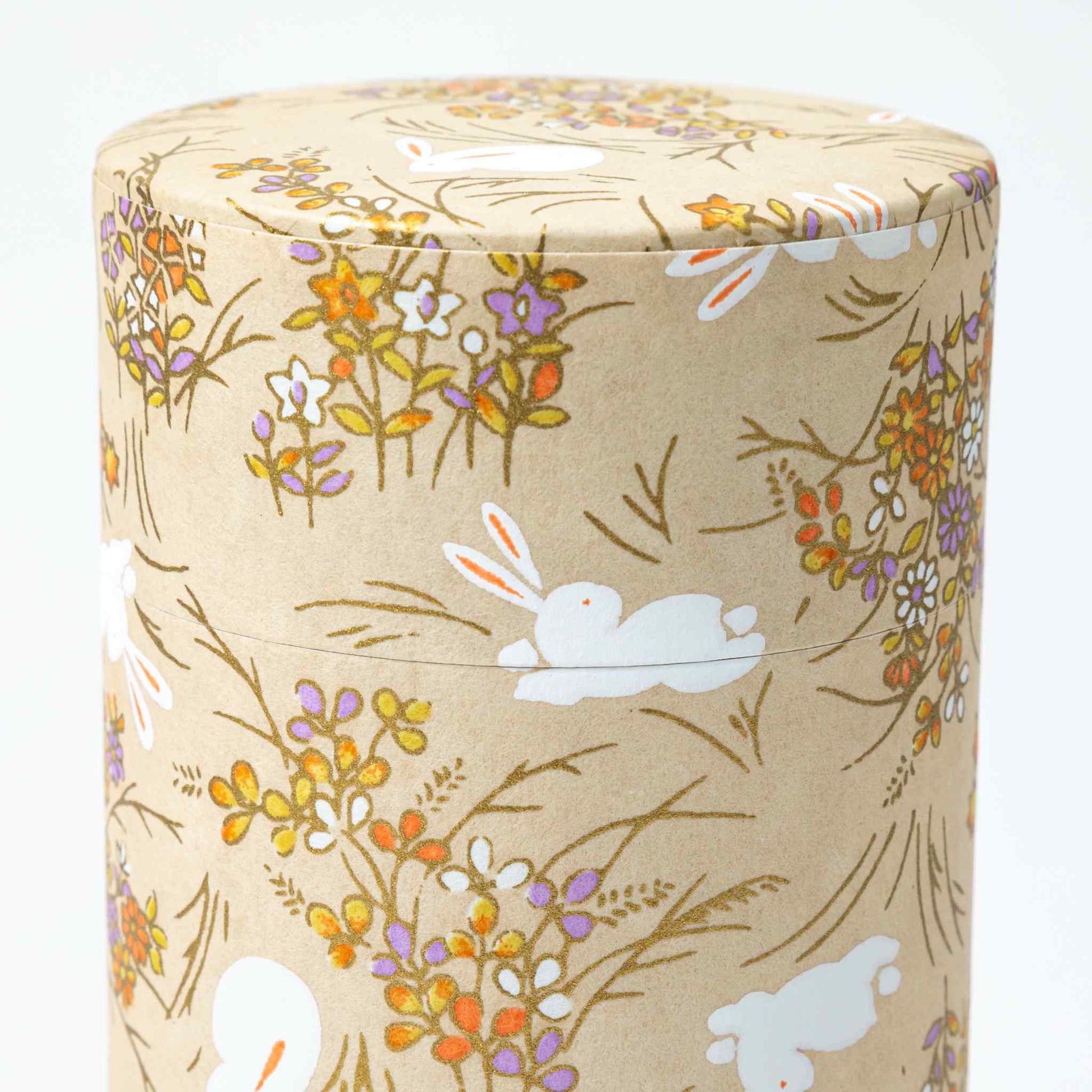 KOTODO Japanese Washi Paper Tea Tin Canister - Long 7oz (200g) Size, Maple Design, Handmade In Japan