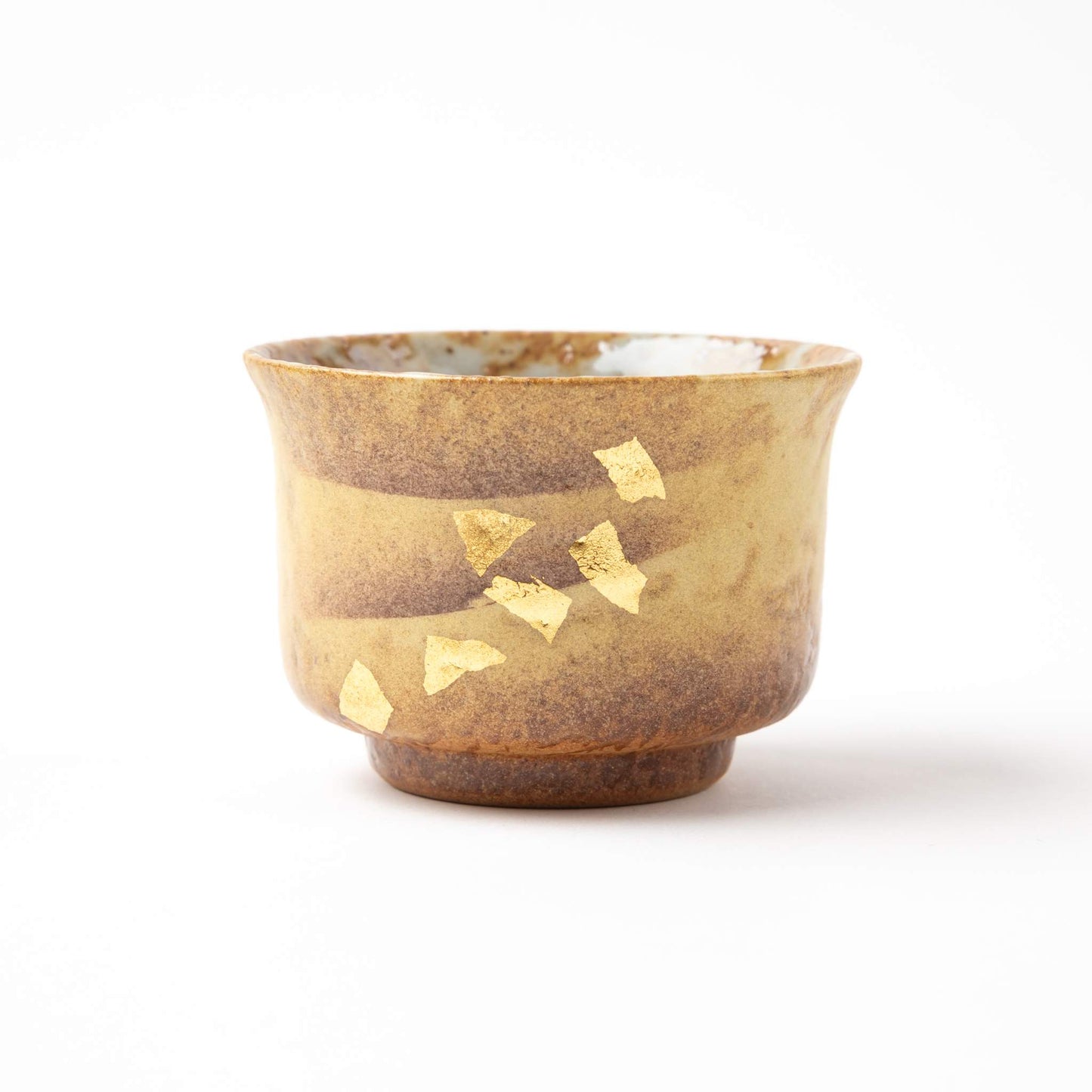 Detailed view of a Kutani Gold Leaf Sake Cup showcasing earthy texture and delicate gold leaf embellishments.