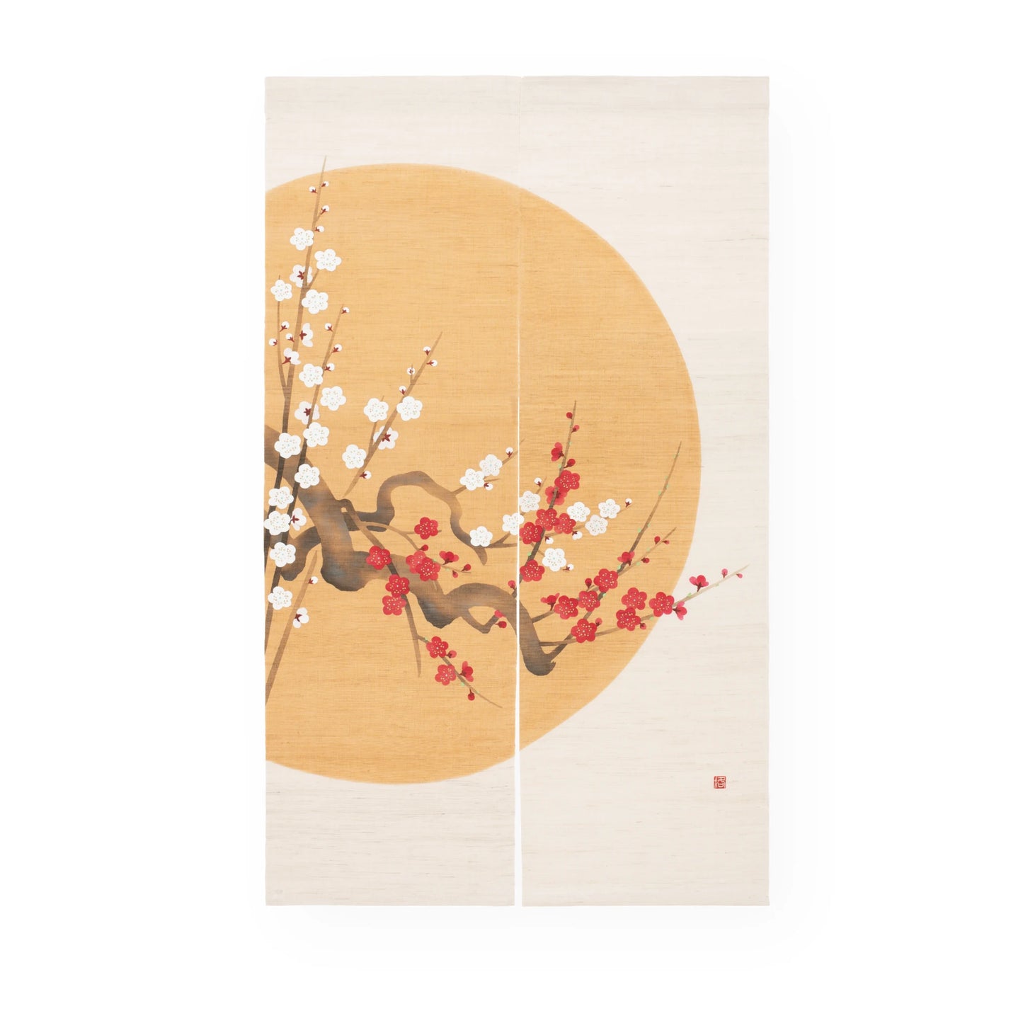 Hand Painted Noren Full Moon Plum Blossoms