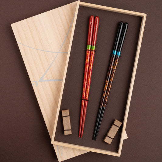 Chopstick Pair (Yozora & Akatsuki) Paulownia Gift Box w/ Chopstick Holder