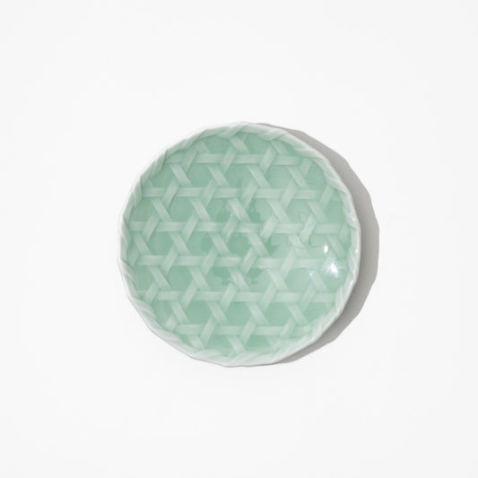 Nabeshima Celadon Porcelain Woven Bamboo Small Plate