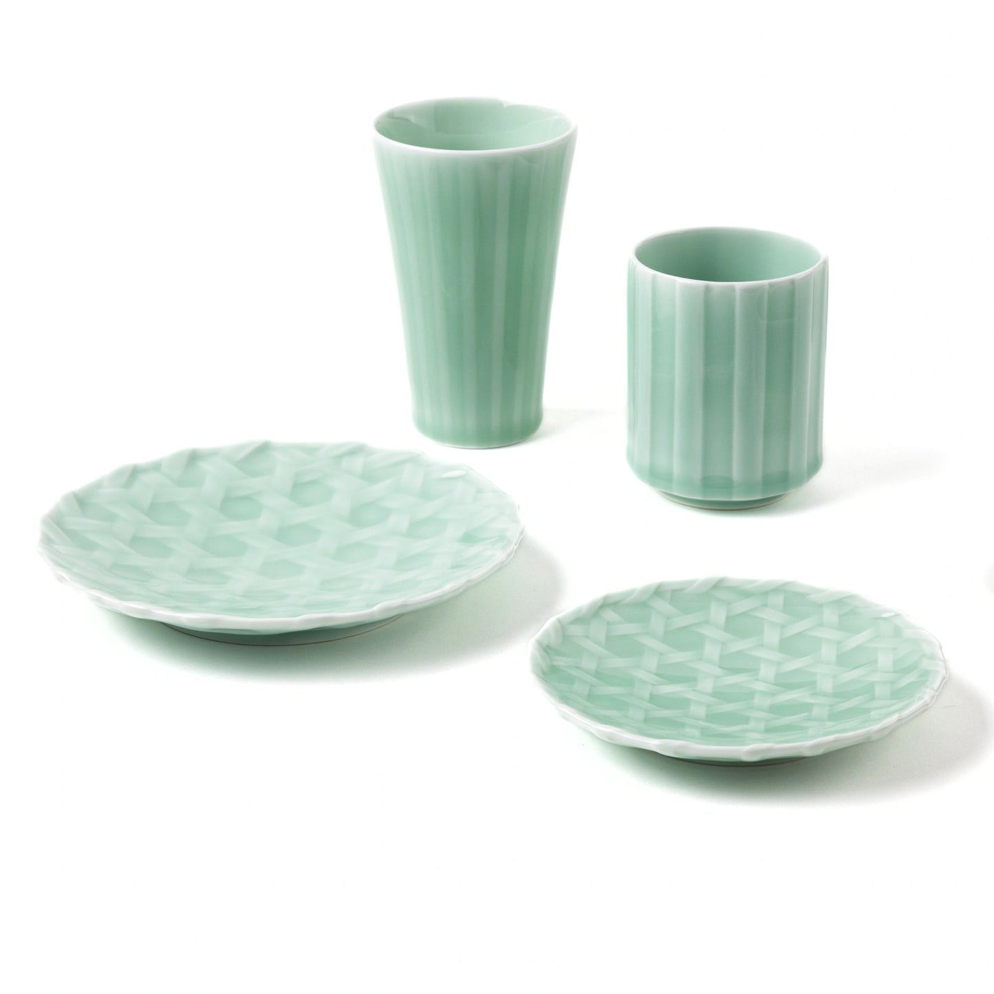 Nabeshima Celadon Porcelain Woven Bamboo Plate