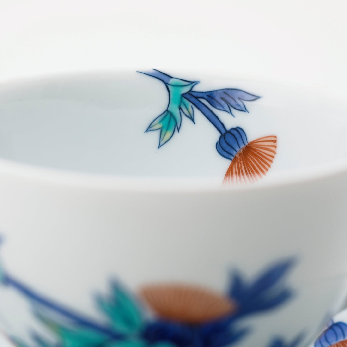 Iro-Nabeshima Glazed Porcelain Thistle Coffee Cup and Saucer Set