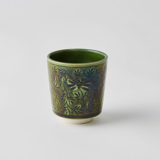 Koyu Oribe Dark Green Chrysanthemum Sake Cup