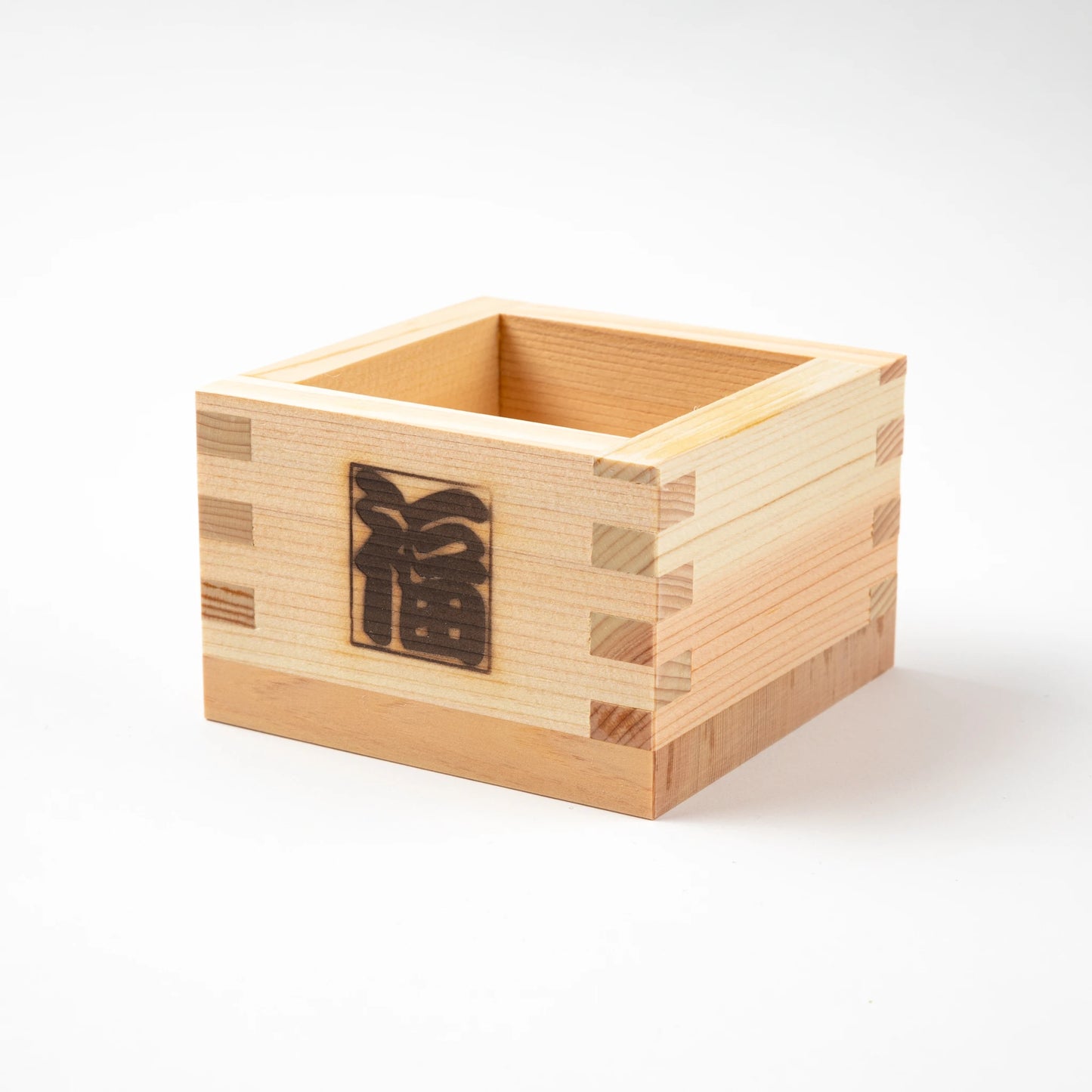 Single masu cup with Fuku' (fortune) symbol engraved on one side