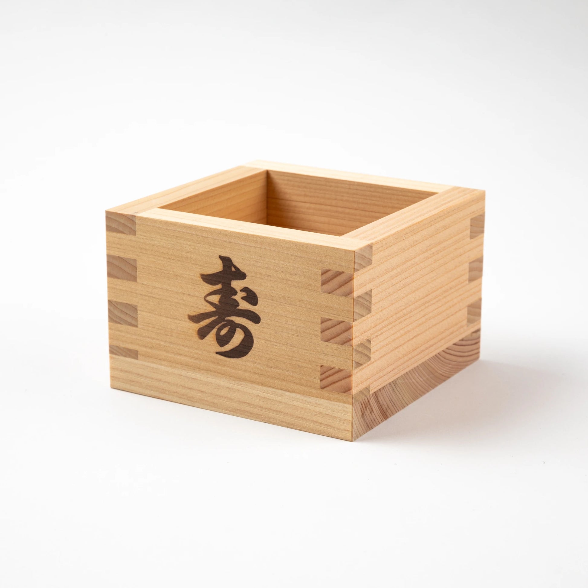 Single masu cup with 'Kotobuki' (longevity) symbol engraved on one side