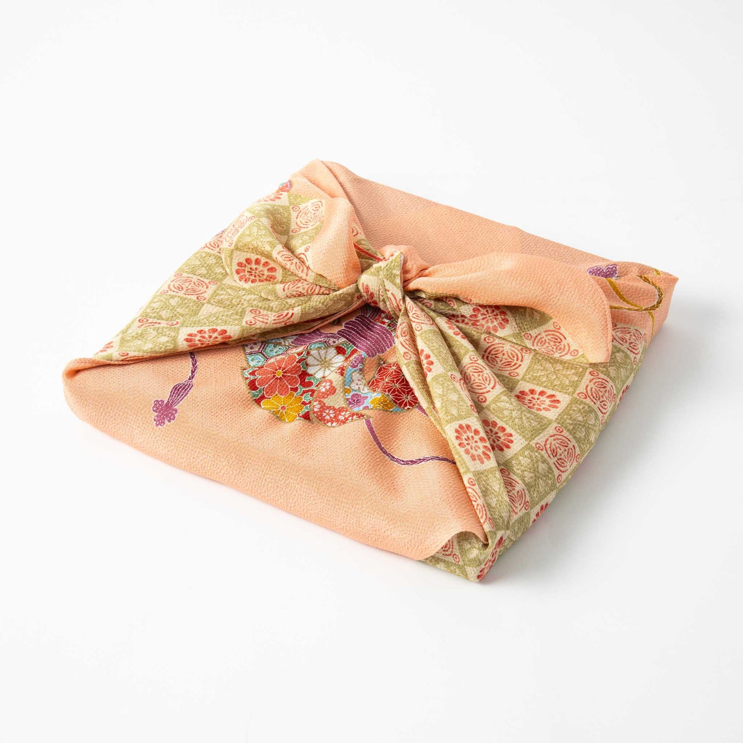 Orange Hanamaru Silk Furoshiki Wrapping Cloth