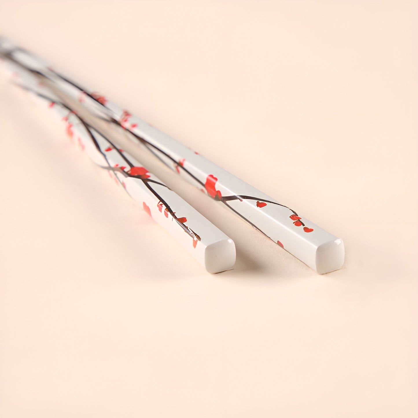 Rimpa Red and White Plum Wakasa Lacquer Chopsticks Pair and Paulownia Gift Box
