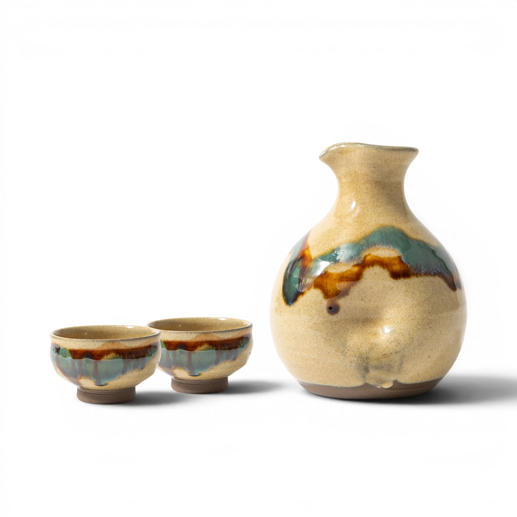Ryumonji Yaki Pottery Sake Set Sansai Glaze | omakase