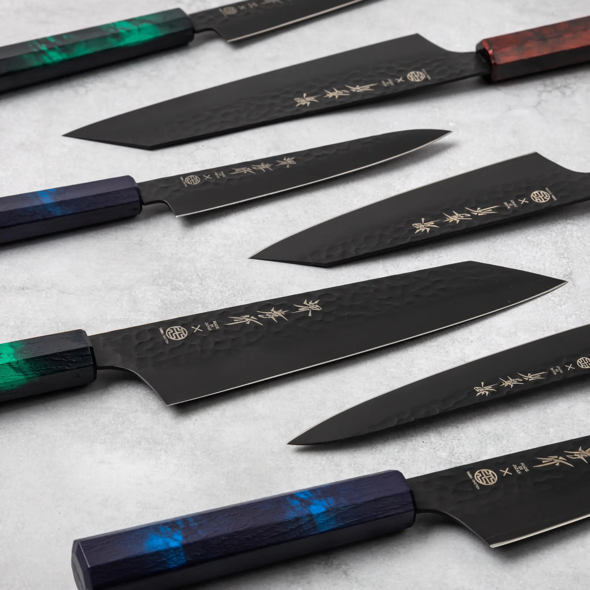 Sakai Takayuki Kurokage VG10 Kengata Santoku Knife Blue Handle