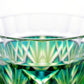 Close-up of the rim of Satsuma Kiriko two-tone sake cup in Cyan Yellow Green with faceted details.