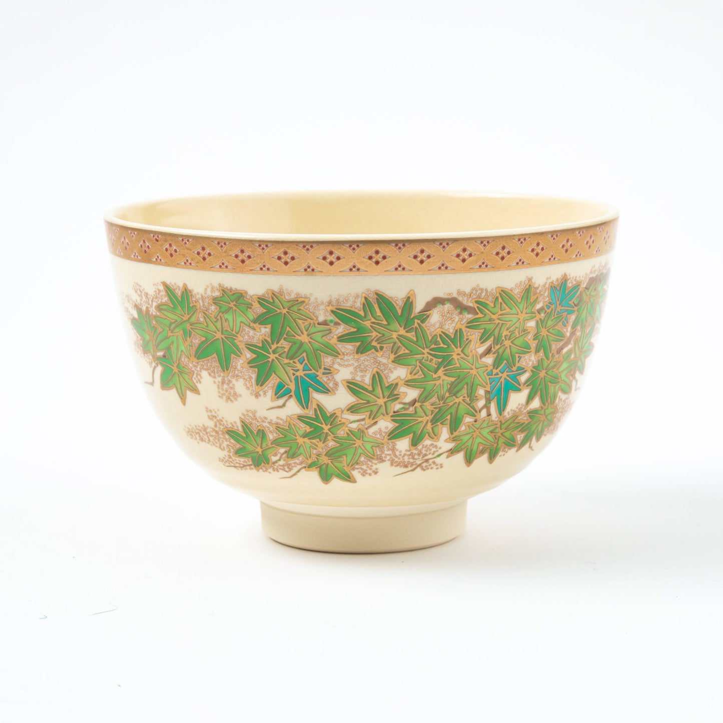 Satsuma Matcha Bowl Blue Mapleleaf by Eiko Miyaji