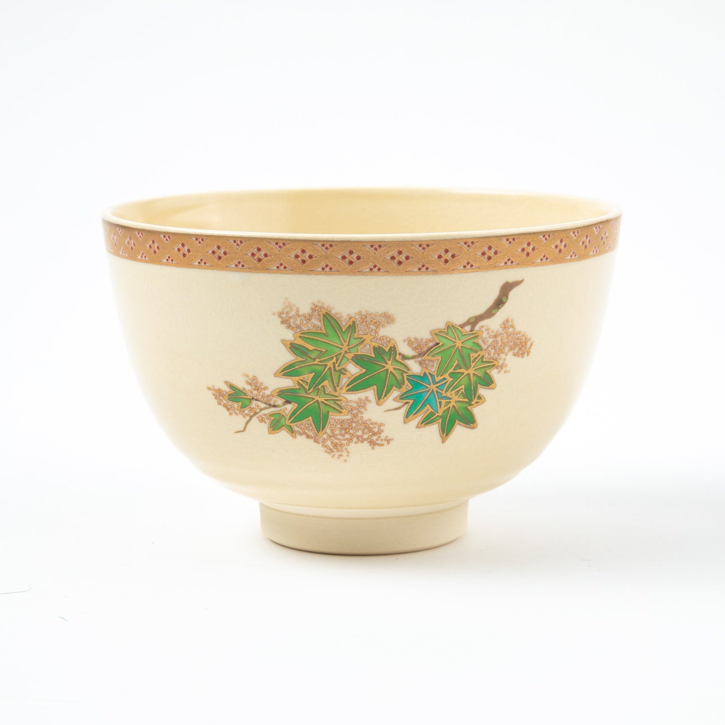 Satsuma Matcha Bowl Blue Mapleleaf by Eiko Miyaji