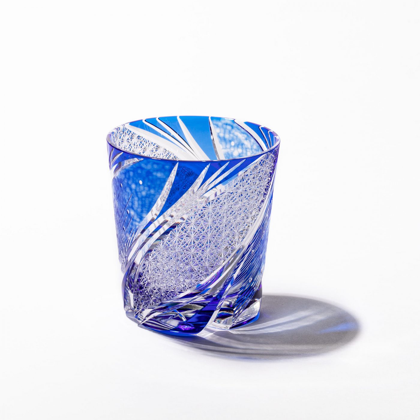 Azure blue Edo Kiriko Meteor Whiskey Glass from Tableau