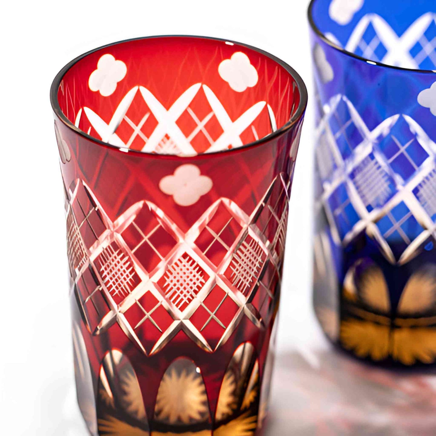 Edo Kiriko Four-Leaf Clover and Yarai Uono Patterned Tumbler