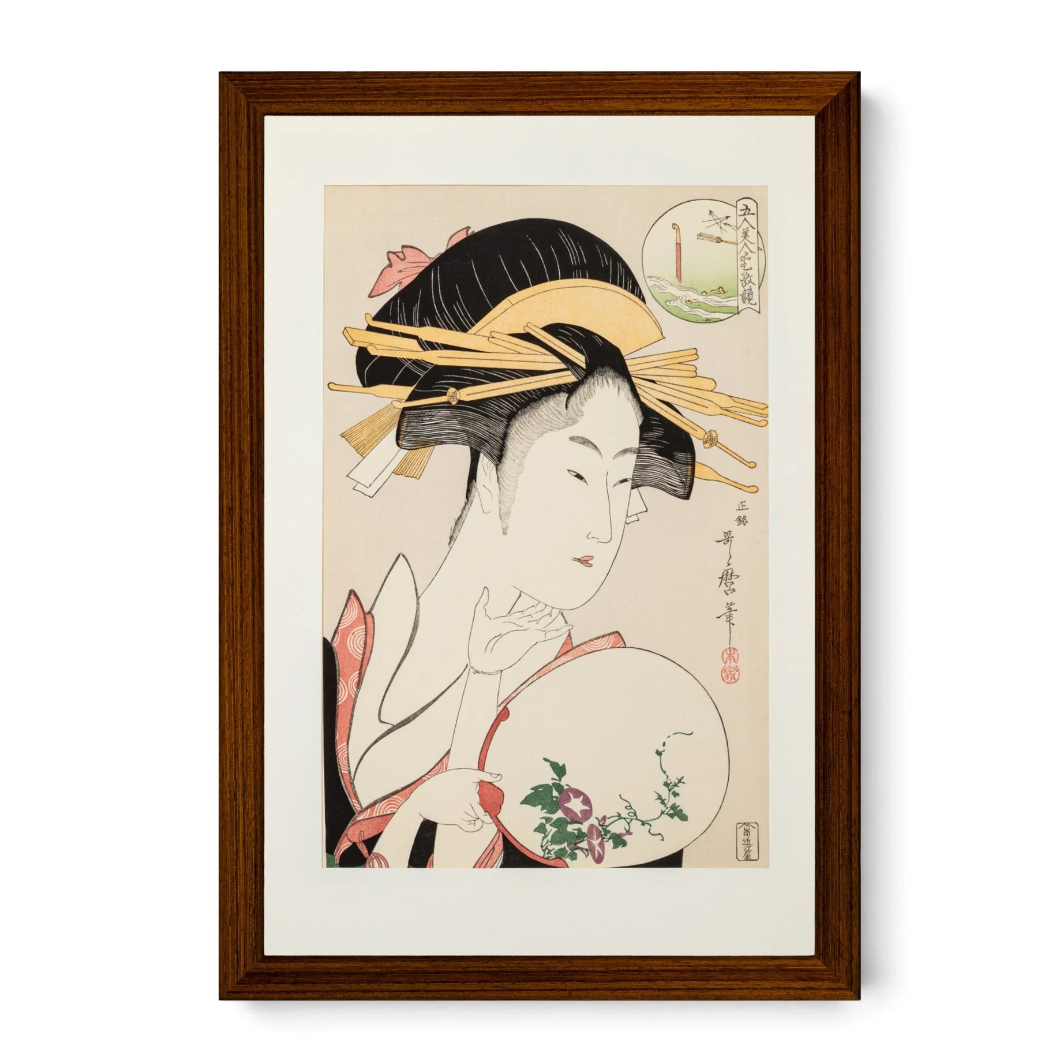 Utamaro Woodblock Print Kisegawa of the Matsubaya (Comparing the Charms of Five Beauties)
