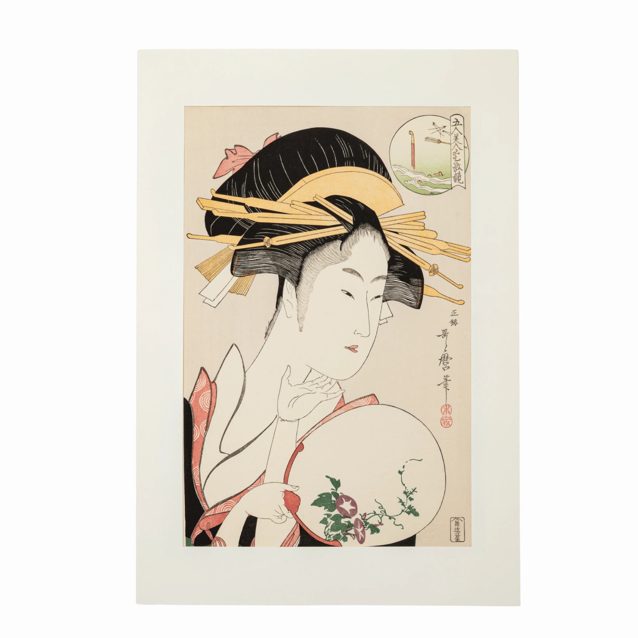 Utamaro Woodblock Print Kisegawa of the Matsubaya (Comparing the Charms of Five Beauties)