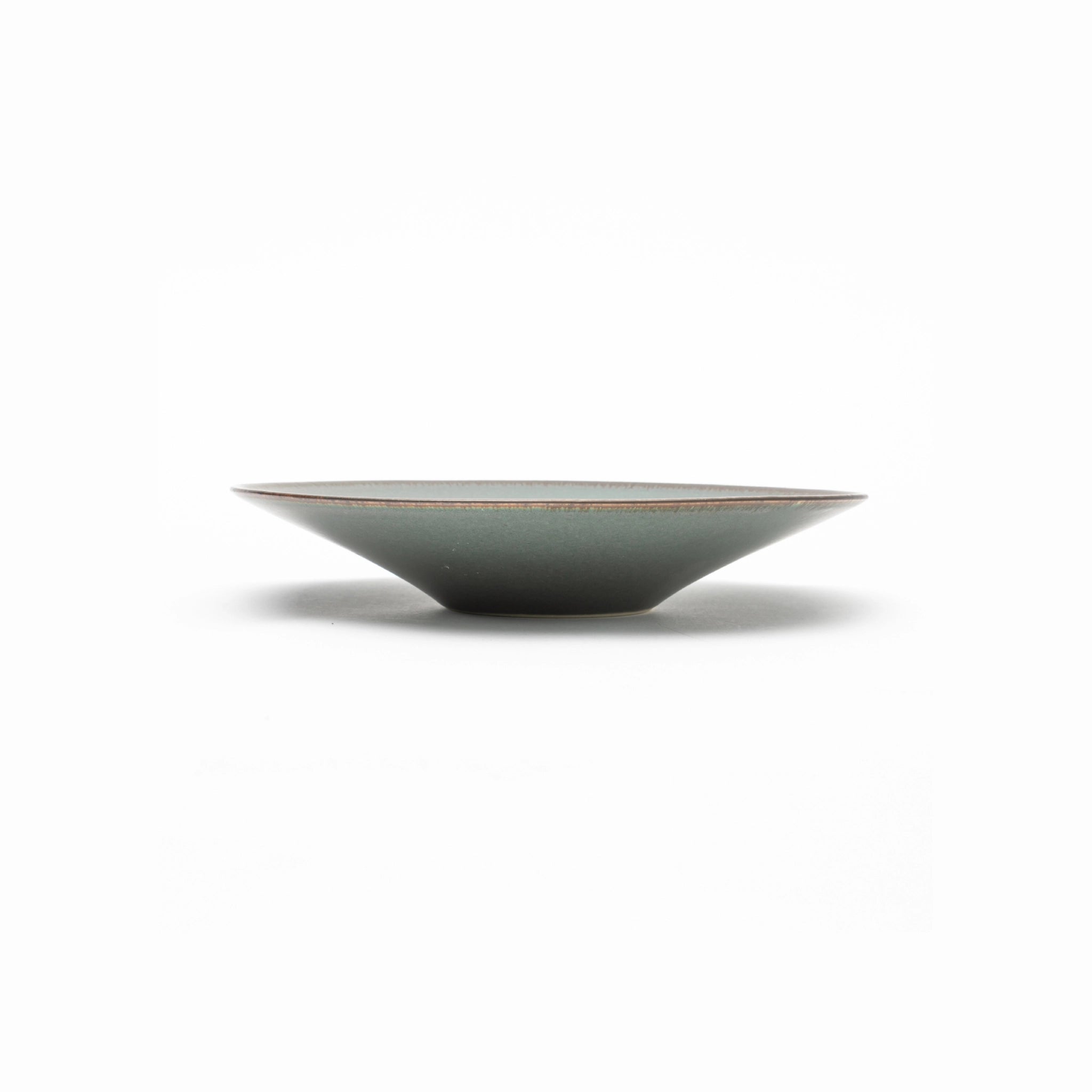 Tsukamoto Mashiko Ware SABI Flat Bowl Medium Deep Green