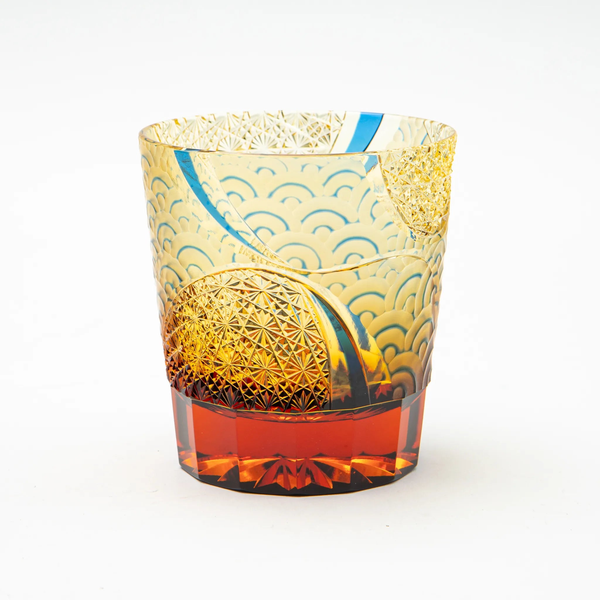 Edo Kiriko Amber Azure Whiskey Glass | Yamada Glass Works Japan