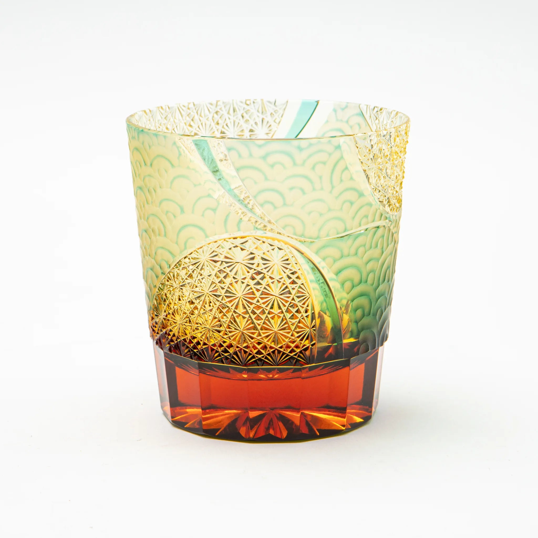 Edo Kiriko Amber Green Whiskey Glass Hado