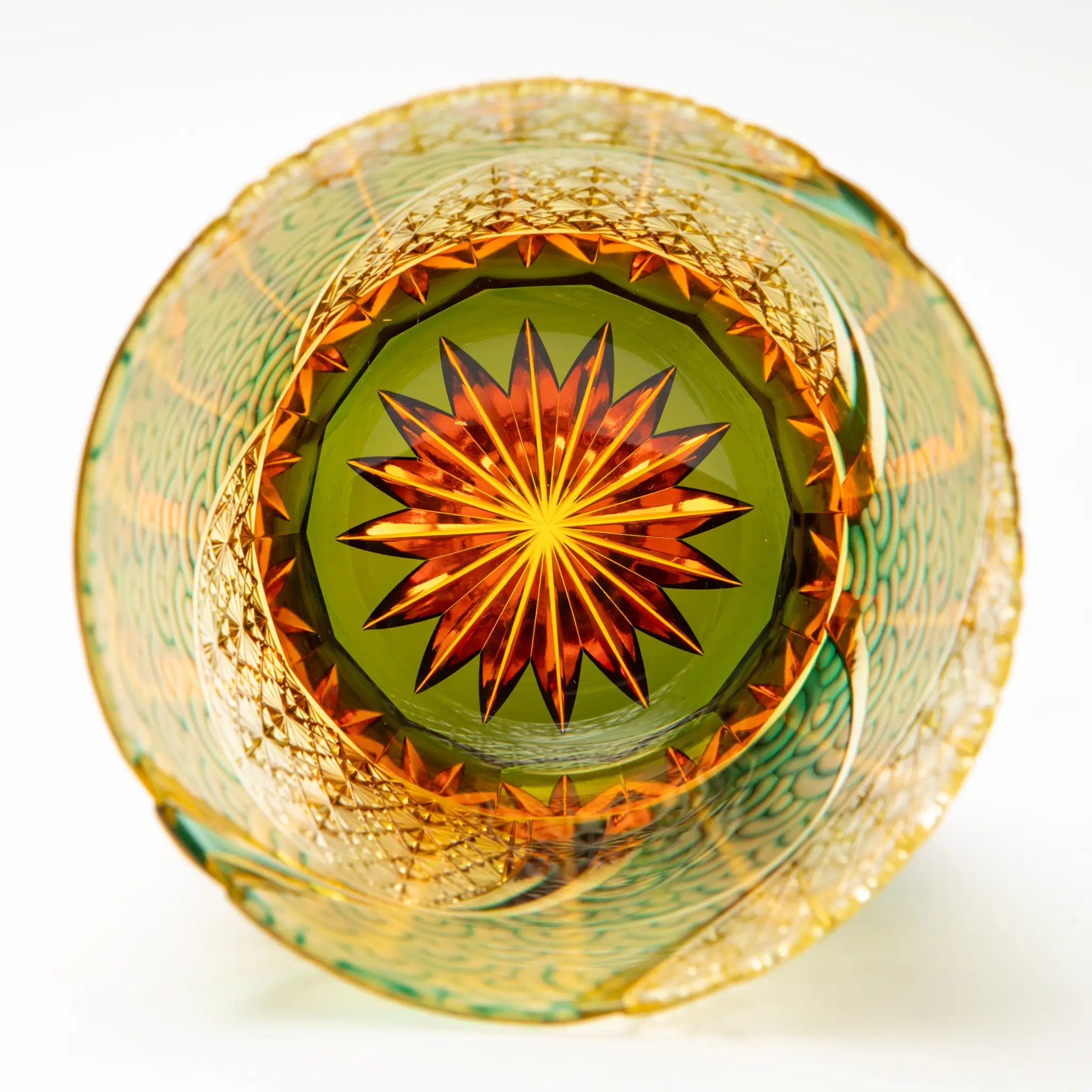 Edo Kiriko Amber Green Whiskey Glass Hado